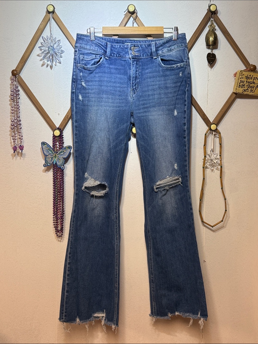 Flying Monkey Medium Blue Distressed Flare Jeans